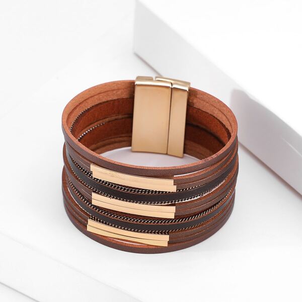 

PU Leather Layered Bracelet, Coffee brown