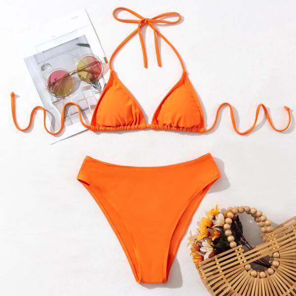 

Triangle High Waisted Bikini Swimsuit, Orange