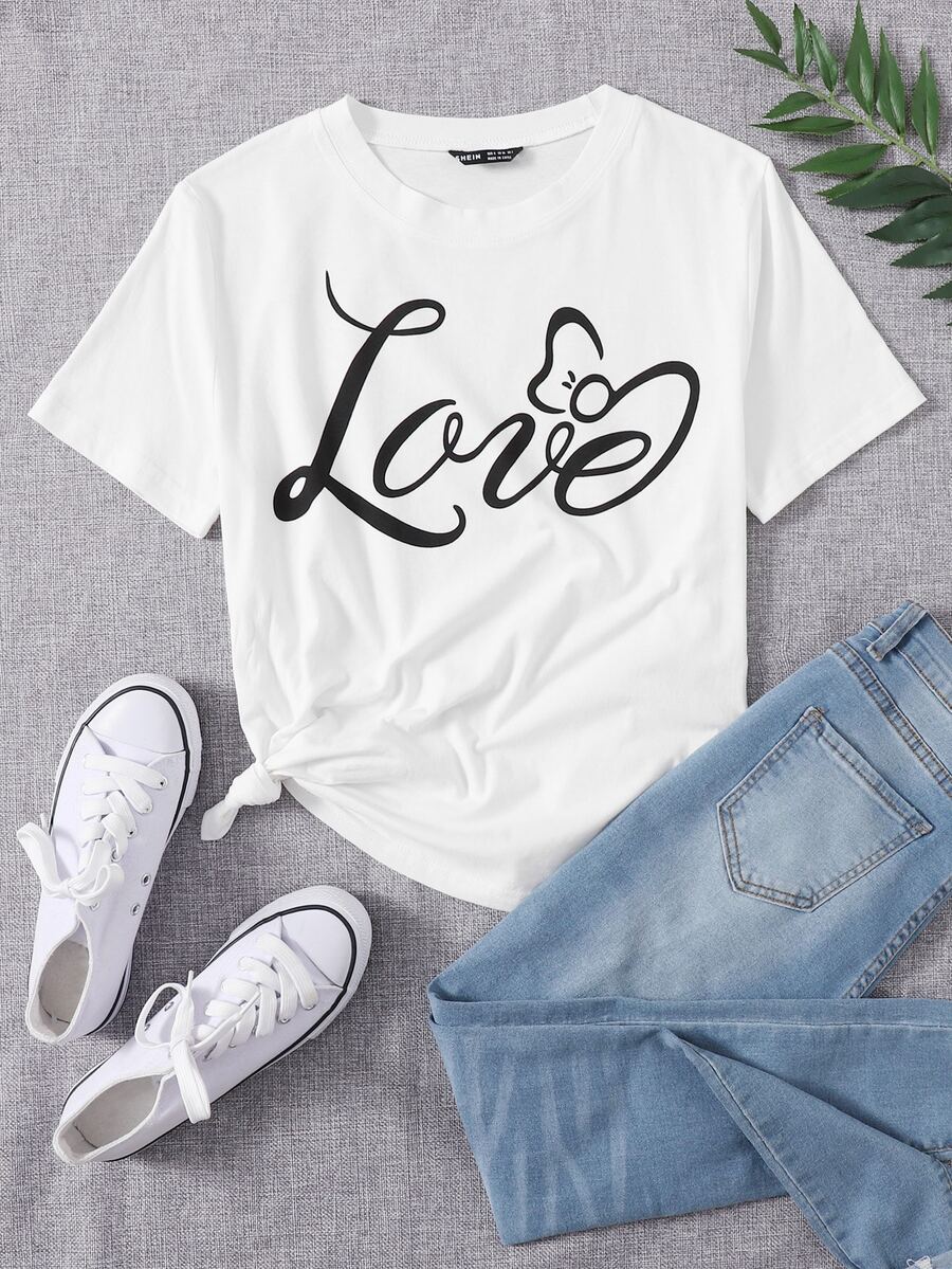 SHEIN Camiseta gris con estampado de letra - Blanco - Ver 1