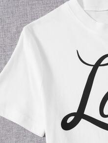 SHEIN Camiseta gris con estampado de letra - Blanco - Ver 3
