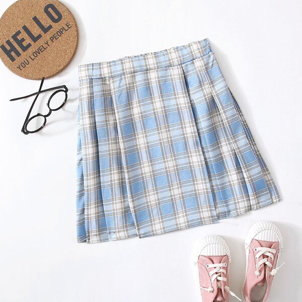 

Girls Boxed Pleated Plaid Skirt, Multicolor