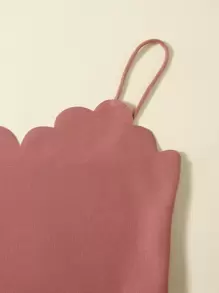 SHEIN 十幾歲女生帶扇貝邊緣背心和紙袋腰帶短褲套裝