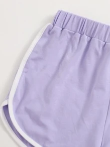 SHEIN 女孩拼接滾邊上衣和海豚短褲套裝 - 紫丁香色 - 查看 3