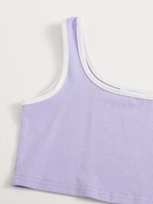 SHEIN 女孩拼接滾邊上衣和海豚短褲套裝 - 紫丁香色 - 查看 4