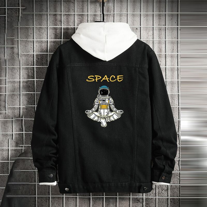 

Guys Astronaut Print Denim Trucker Jacket, Black