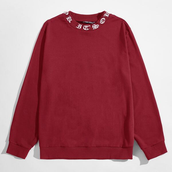 

Men Letter Mock-neck Pullover, Burgundy