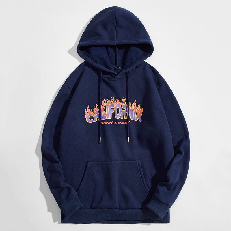 

Guys Letter Graphic Patch Pocket Drawstring Hoodie, Navy blue