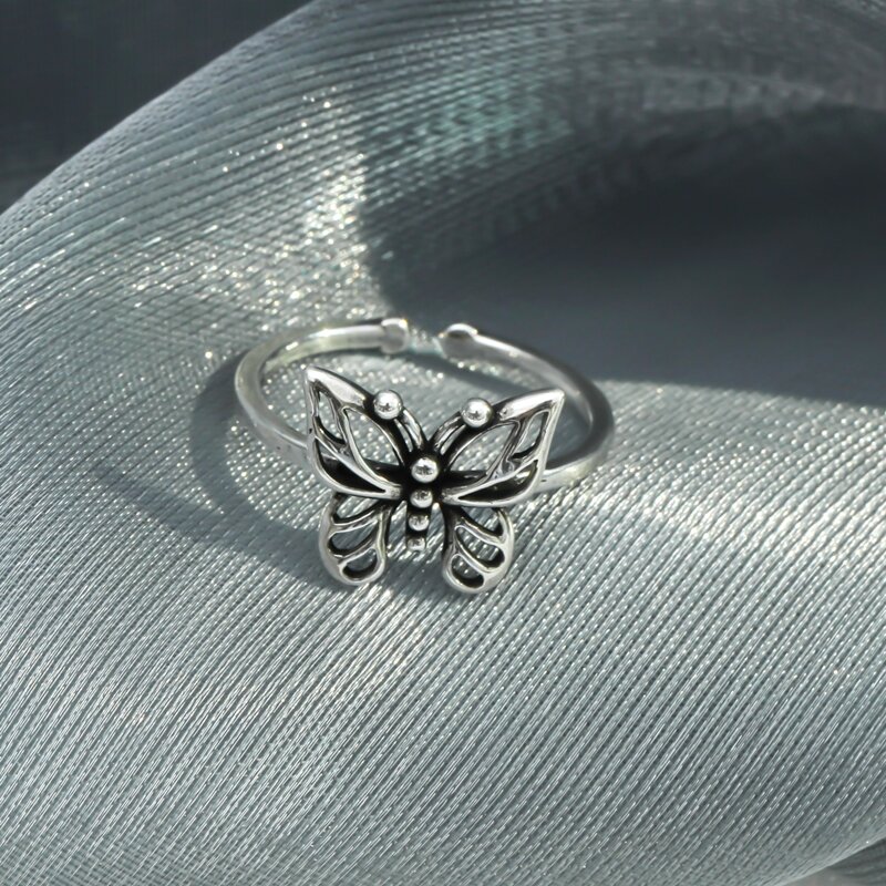 

Butterfly Decor Cuff Ring, Antique silver