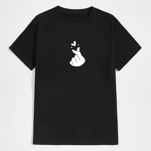 

Men Figure & Heart Print Tee, Black