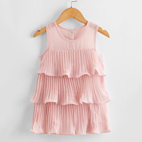 

Toddler Girls Layered Pleated Ruffle Dress, Baby pink