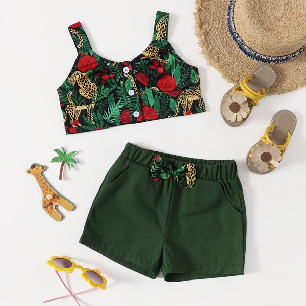 

Toddler Girls Leopard And Floral Print Crop Cami Top & Shorts, Multicolor