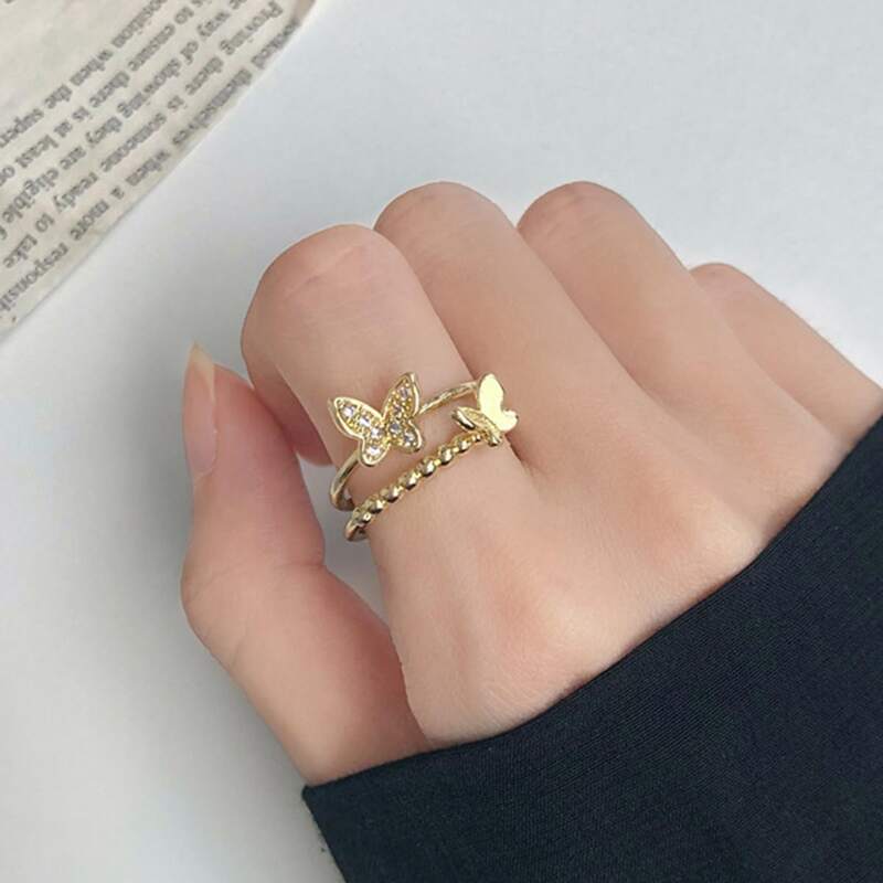 

Butterfly Decor Cuff Ring, Gold