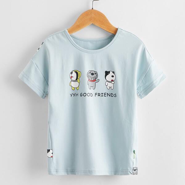 

Toddler Boys Slogan And Dog Print Tee, Baby blue