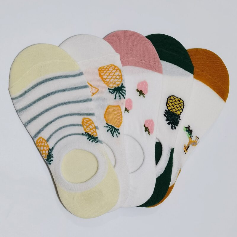 

5pairs Striped & Fruit Invisible Socks, Multicolor