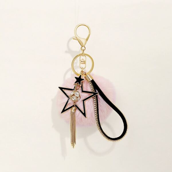 

Fluffy Pom Pom Charm Keychain, Pink