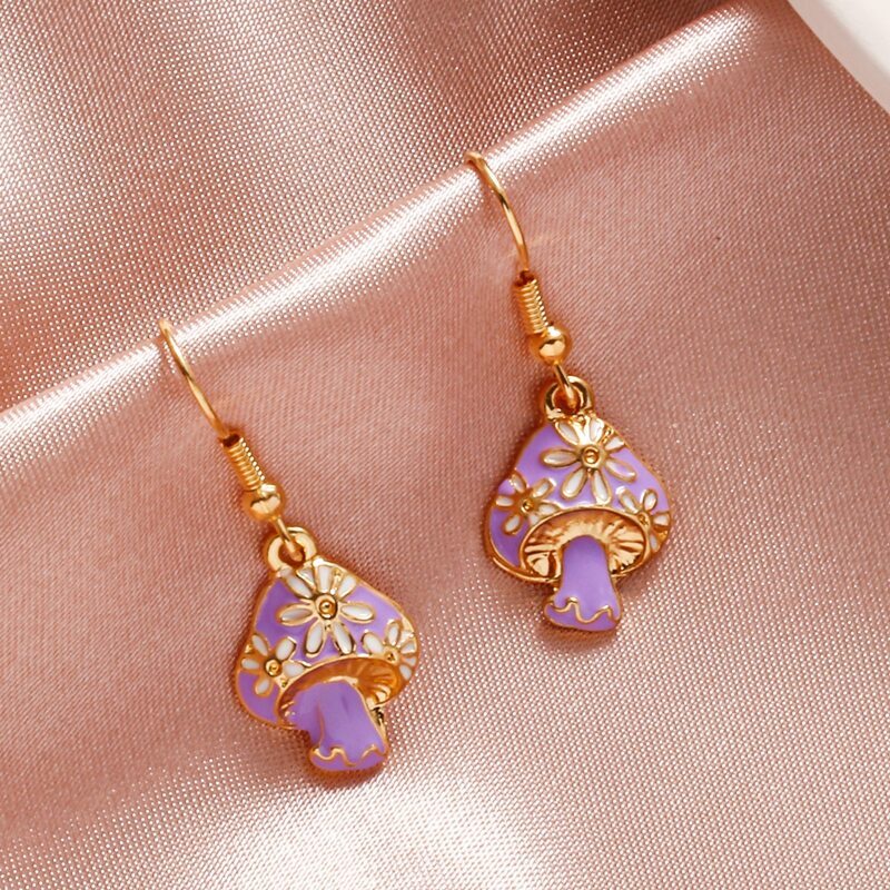 

Mushroom Decor Drop Earrings, Purple