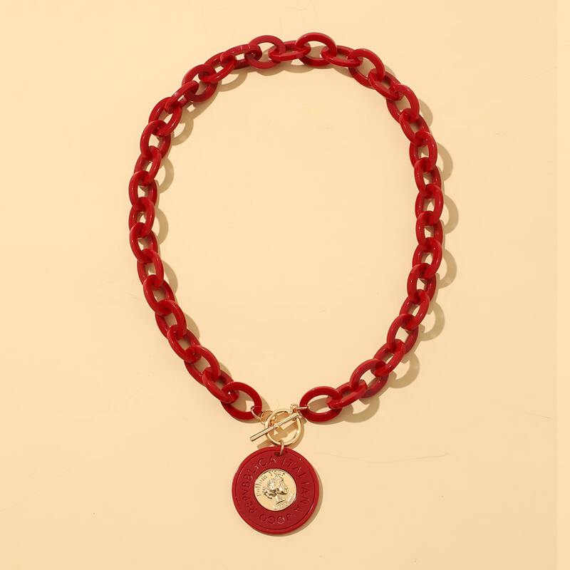 

Round Charm Chain Necklace, Red