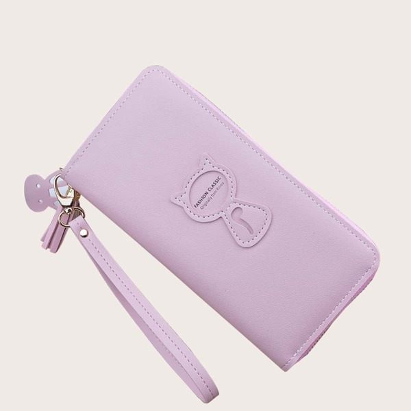 

Cartoon Detail Long Purse With Wristlet, Pink