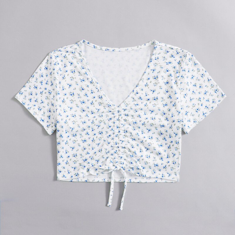 

Ditsy Flower Drawstring Crop Tee, Multicolor