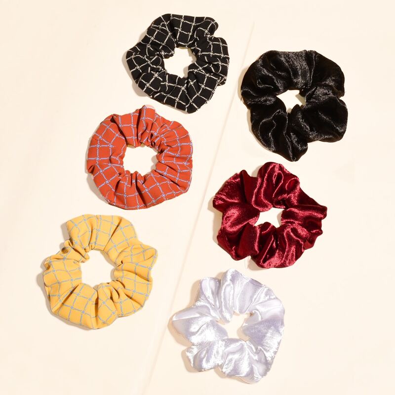 

6pcs Plaid Pattern Scrunchie, Multicolor
