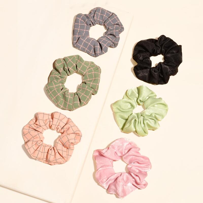 

6pcs Plaid Pattern Scrunchie, Multicolor
