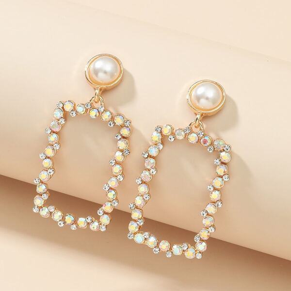 

Rhinestone Decor Rectangle Earrings, Multicolor