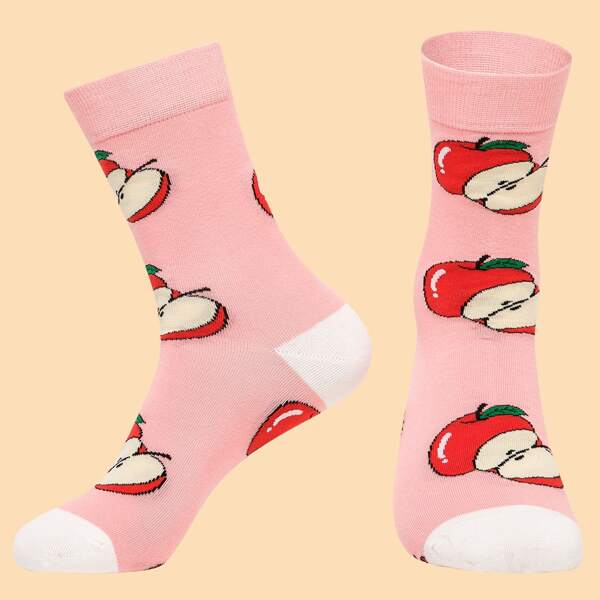 

Fruit Print Crew Socks, Baby pink