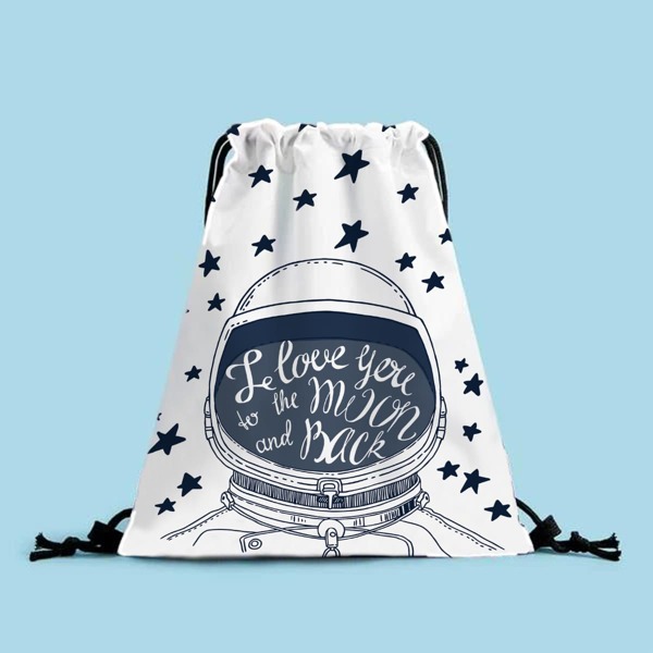 

Astronaut & Letter Graphic Drawstring Backpack, Dusty blue