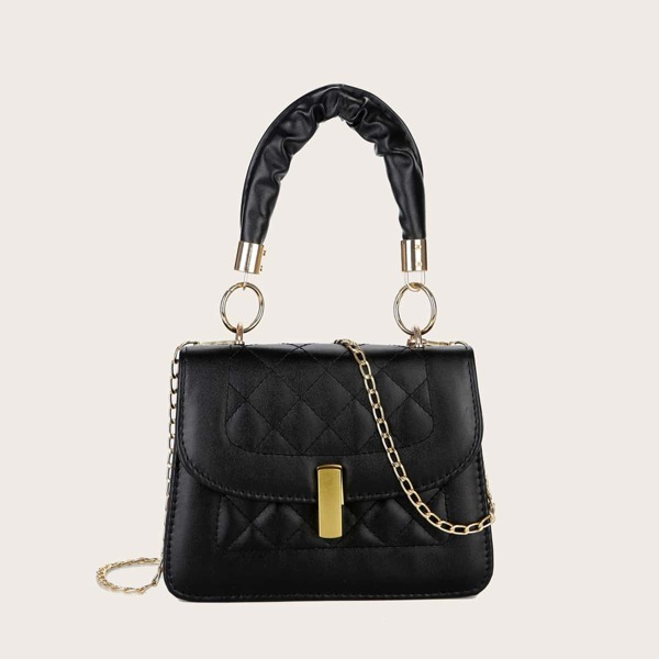 

Quilted Flap Satchel Bag, Black