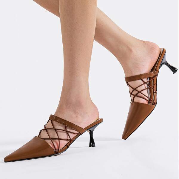 

Hollow Out Point Toe Mules, Brown
