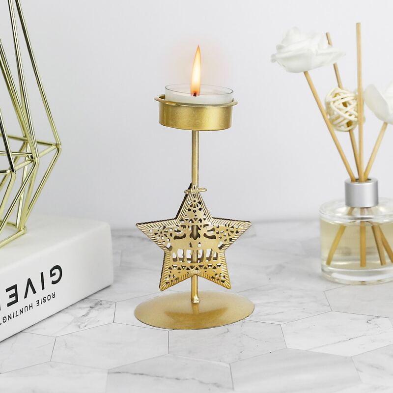 

1pc Star Design Candle Holder, Gold