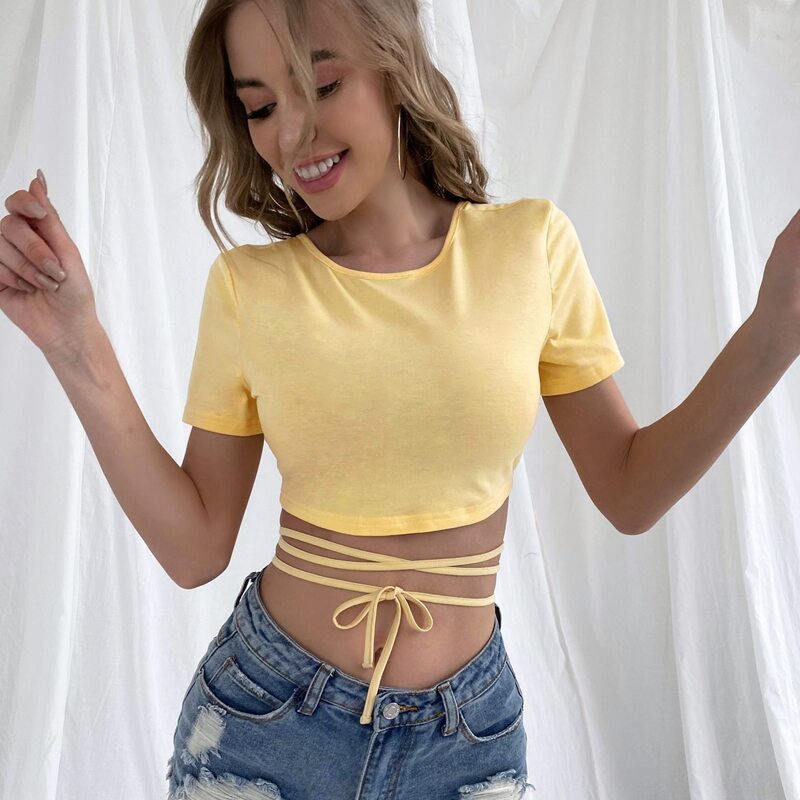 

Criss Cross Backless Crop Tee, Yellow