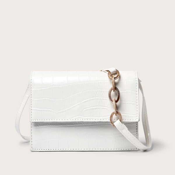 

Croc Embossed Flap Crossbody Bag, White