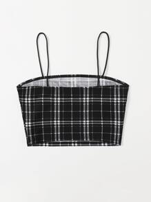 SHEIN Privé Plaid Crop Cami Top - Black and White - View 2