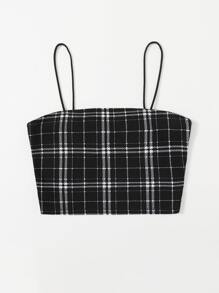 SHEIN Privé Plaid Crop Cami Top - Black and White - View 3