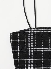 SHEIN Privé Plaid Crop Cami Top - Black and White - View 4