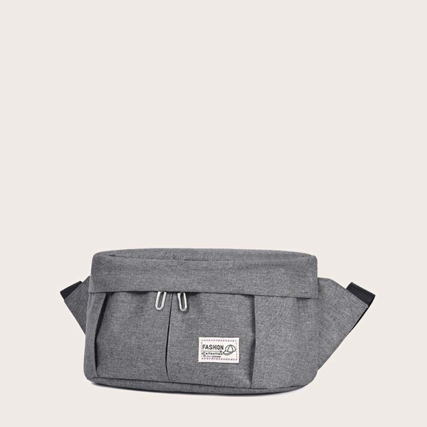 

Letter Patch Zip Front Fanny Pack, Grey