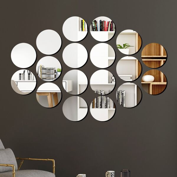 

18pcs Circle Mirror Surface Wall Sticker, Silver