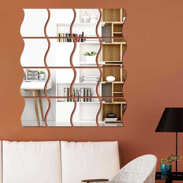 

16pcs Mirror Surface Wall Sticker, Silver