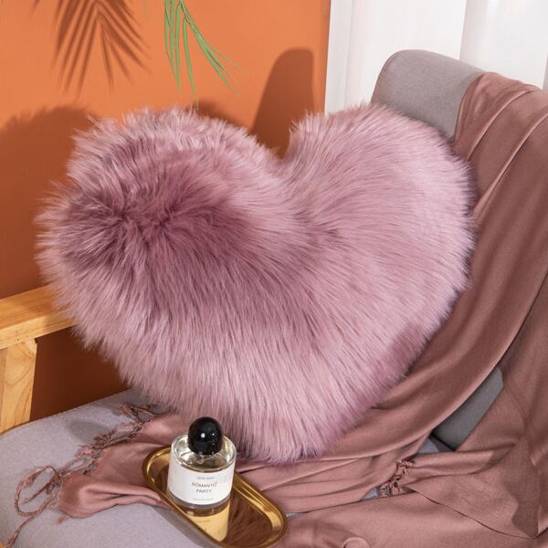 

Heart Shaped Faux Fur Cushion Cover Without Filler, Dusty pink