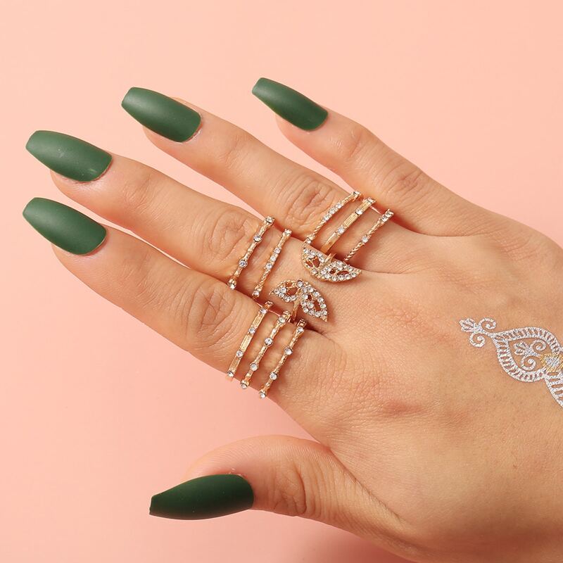 

9pcs Rhinestone Butterfly Ring, Gold