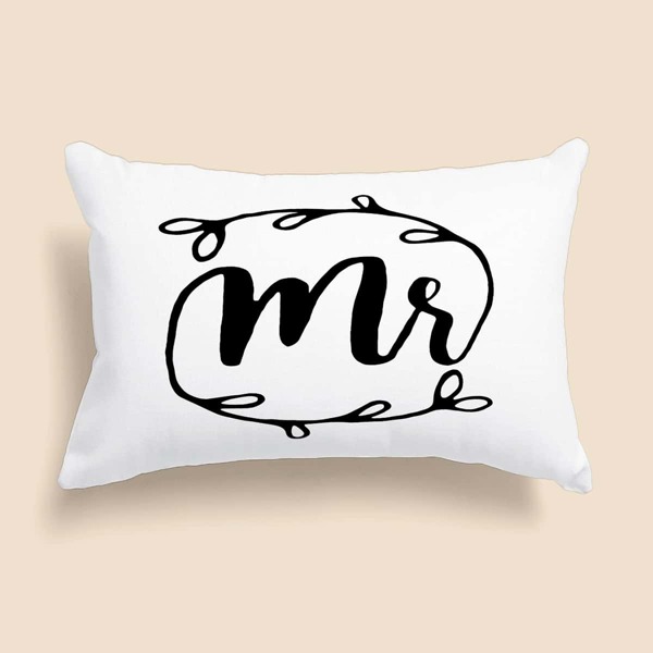 

Letter Graphic Lumbar Pillow Cover Without Filler, White
