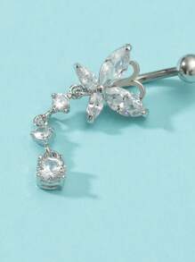 方晶鋯石裝飾臍環 - 銀色 - 查看 2