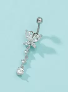 方晶鋯石裝飾臍環 - 銀色 - 查看 3