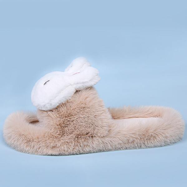 

Rabbit Decor Wide Fit Fluffy Slippers, Khaki