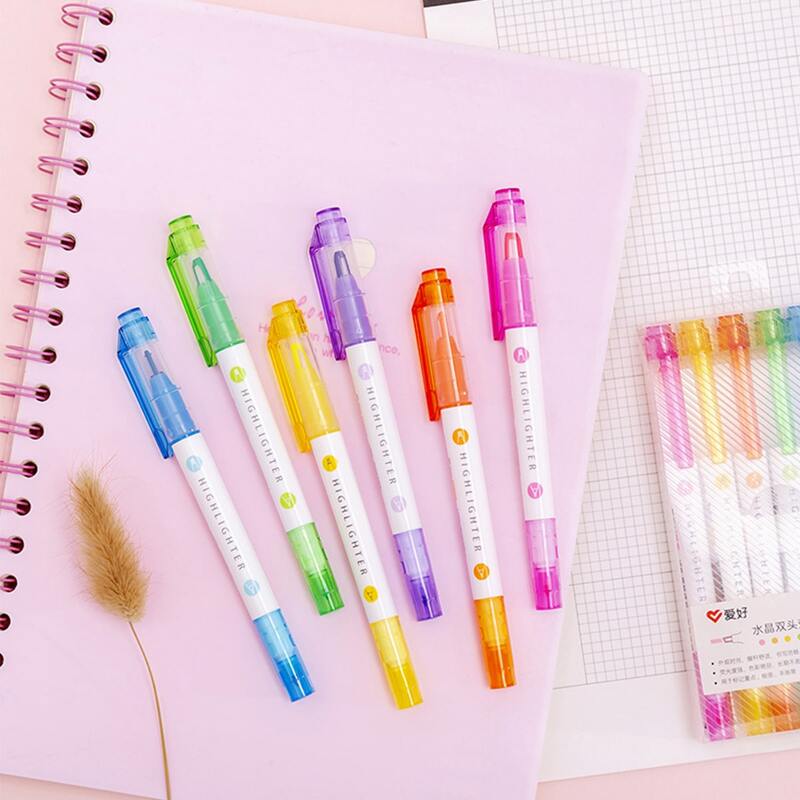 

6pcs Dual-ended Highlighter, Multicolor