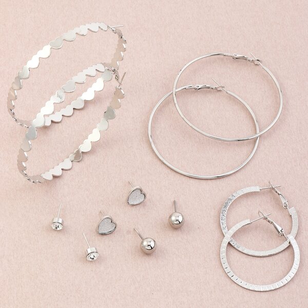 

6pairs Minimalist Earrings, Silver