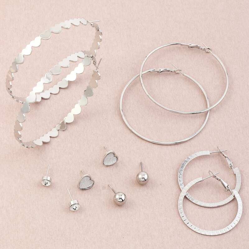 

6pairs Minimalist Earrings, Silver