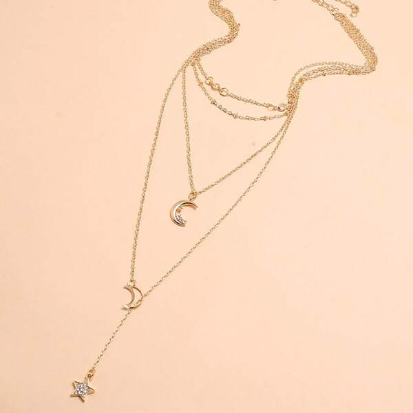 

Moon & Star Pendant Layered Necklace, Gold