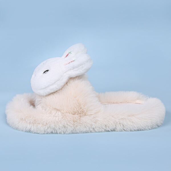 

Rabbit Decor Wide Fit Fluffy Slippers, Beige